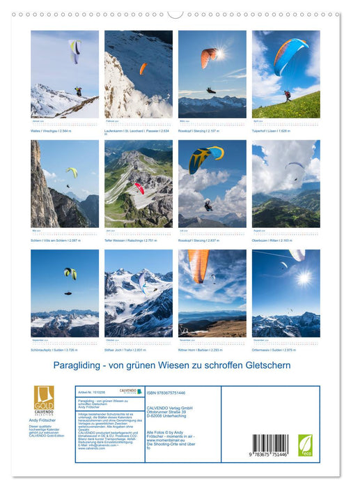 Paragliding - from green meadows to rugged glaciers (CALVENDO Premium Wall Calendar 2024) 