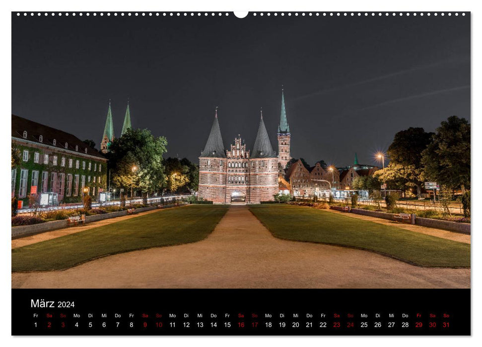 Eine Nacht in Lübeck (CALVENDO Wandkalender 2024)