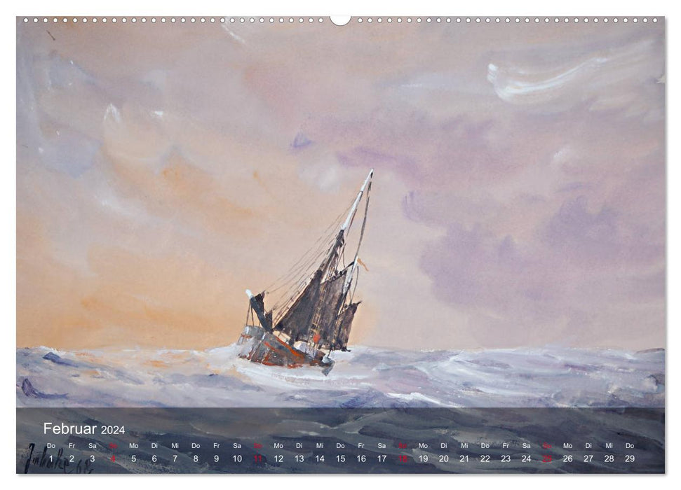 Segel am Horizont - Marinemaler Alfred Jahnke (CALVENDO Wandkalender 2024)
