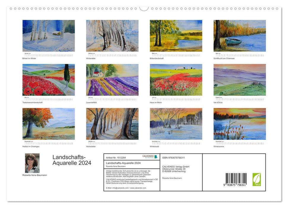 Landschafts-Aquarelle 2024 Roswita Ilona Baumann (CALVENDO Premium Wandkalender 2024)