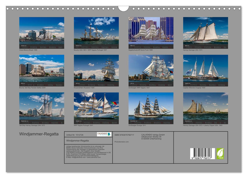 Windjammer Regatta - Tall Ships Atlantic Challenge (CALVENDO Wall Calendar 2024) 