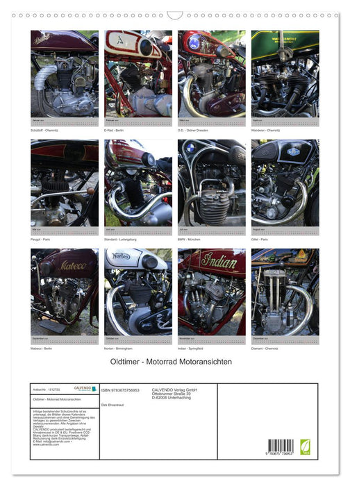 Motorcycle vintage cars - engine views (CALVENDO wall calendar 2024) 