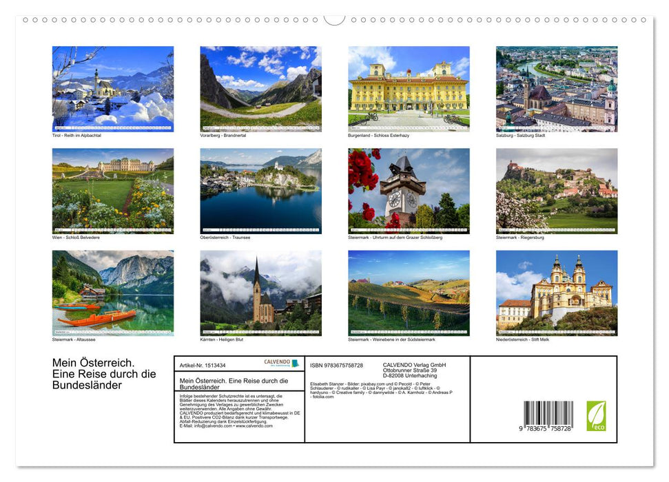 Mein Österreich. Eine Reise durch die Bundesländer (CALVENDO Premium Wandkalender 2024)