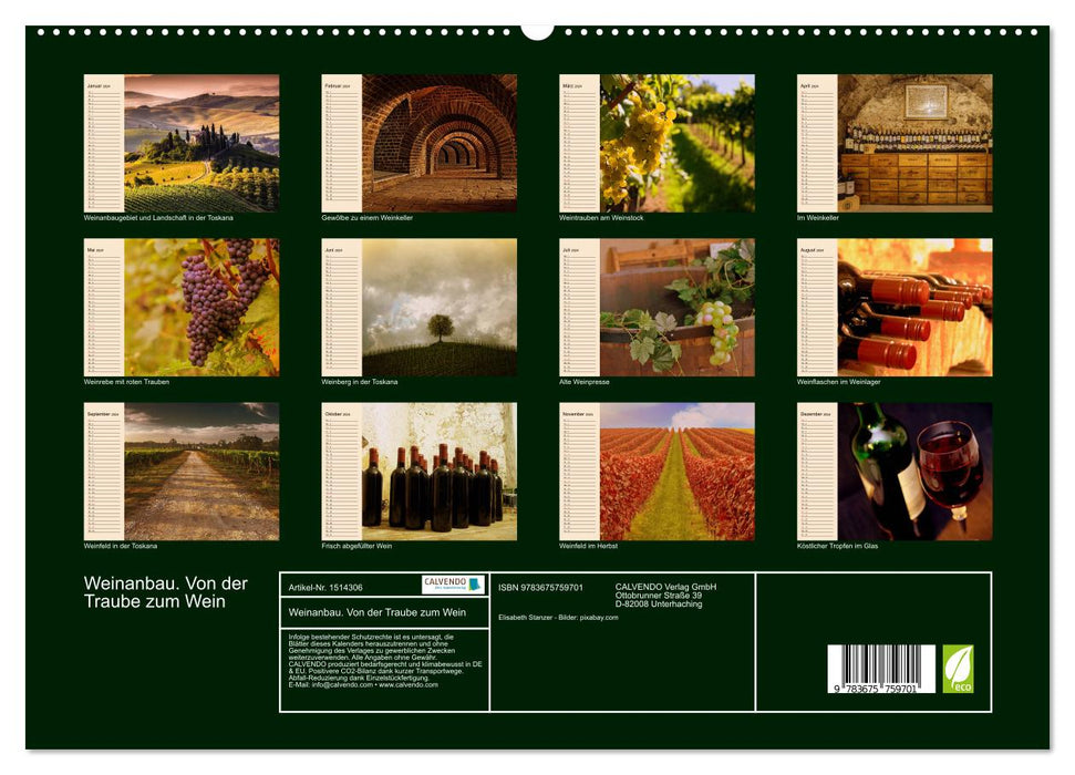 Weinanbau. Von der Traube zum Wein (CALVENDO Premium Wandkalender 2024)