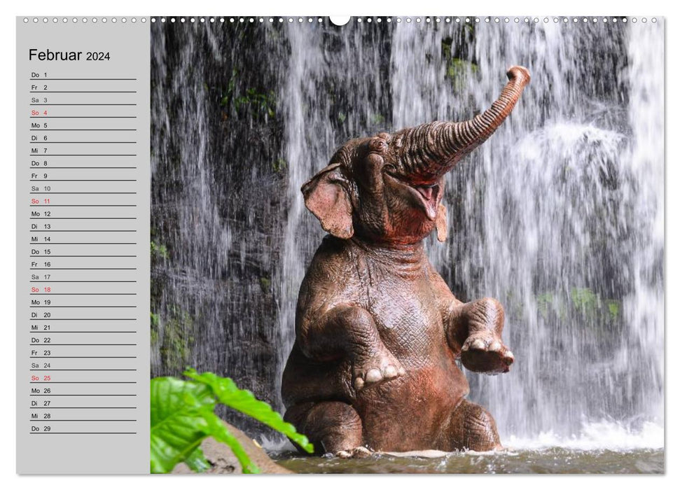 Éléphants. S'amuser au bord de l'eau (Calendrier mural CALVENDO Premium 2024) 