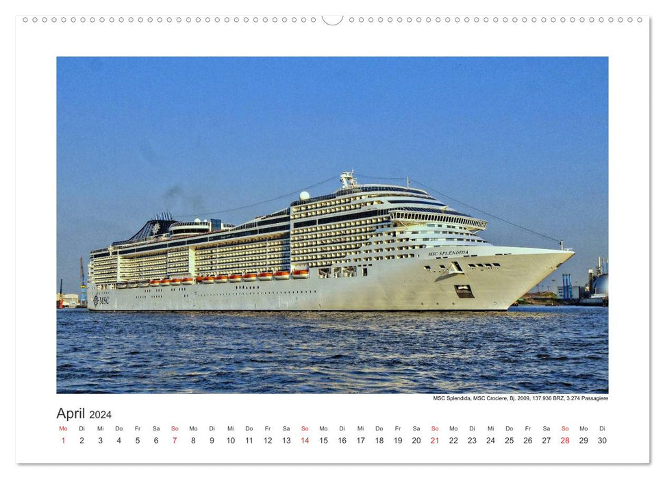 Kreuzfahrtschiffe Kurs Hamburg 2024 (CALVENDO Wandkalender 2024)