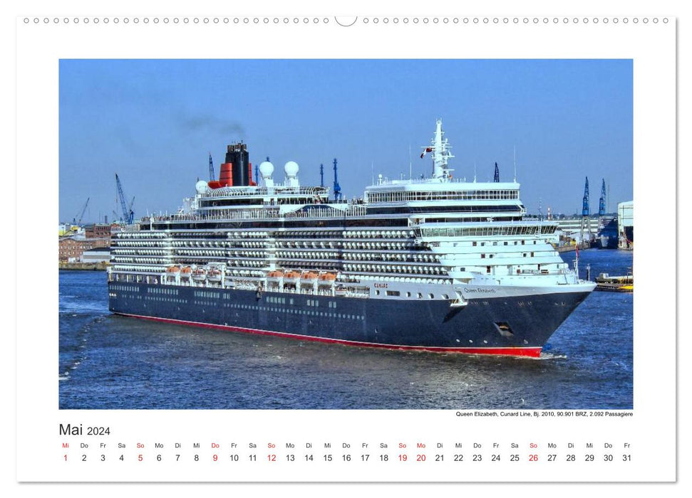 Cruise ships course Hamburg 2024 (CALVENDO wall calendar 2024) 