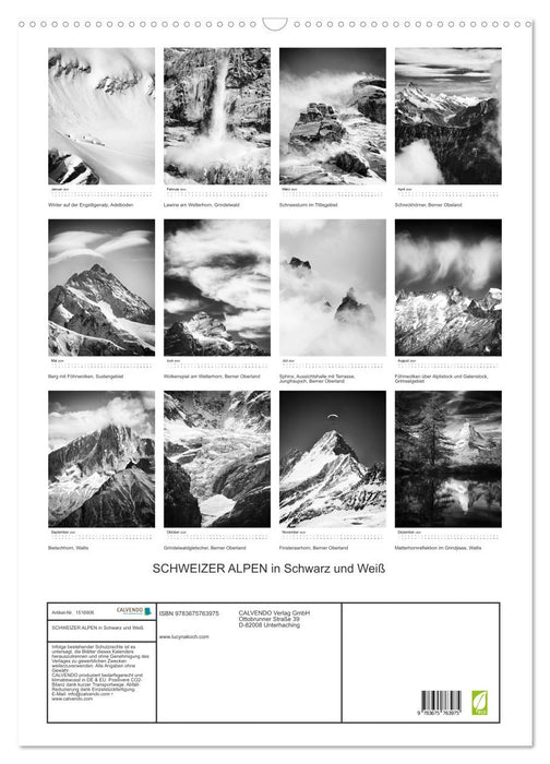 ALPES SUISSES en noir et blanc (calendrier mural CALVENDO 2024) 