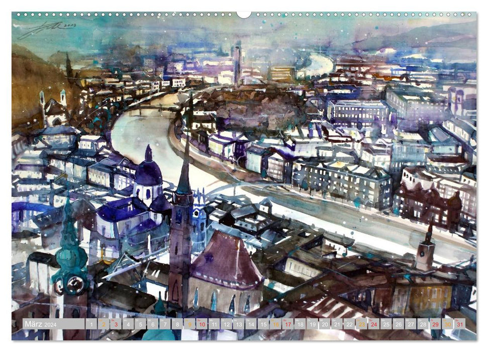 Aquarelle aus der Mozartstadt Salzburg (CALVENDO Wandkalender 2024)