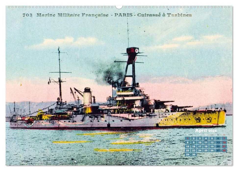 Fregatten, Kreuzer, Panzerschiffe – historische Karten von Kriegsschiffen (CALVENDO Wandkalender 2024)