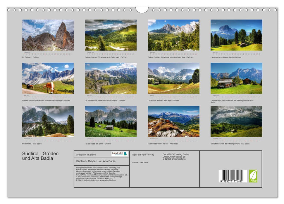 Südtirol - Gröden und Alta Badia (CALVENDO Wandkalender 2024)