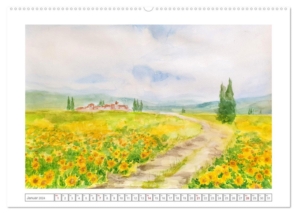 Im Rausch der Blüten - Farbenfroh gemalte Blumenwiesen (CALVENDO Wandkalender 2024)