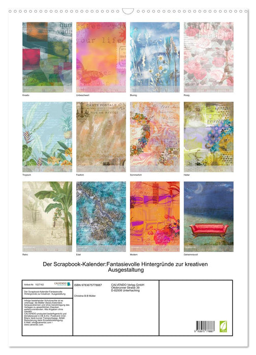Der Scrapbook-Kalender:Fantasievolle Hintergründe zur kreativen Ausgestaltung (CALVENDO Wandkalender 2024)