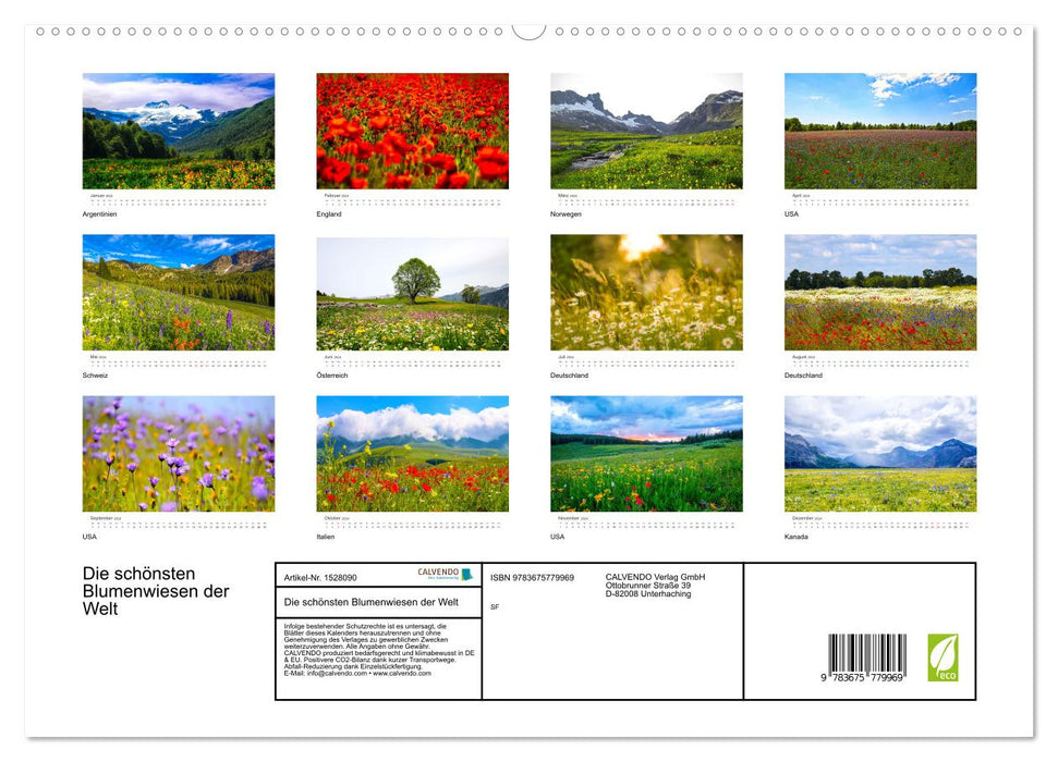 The most beautiful flower meadows in the world (CALVENDO Premium Wall Calendar 2024) 