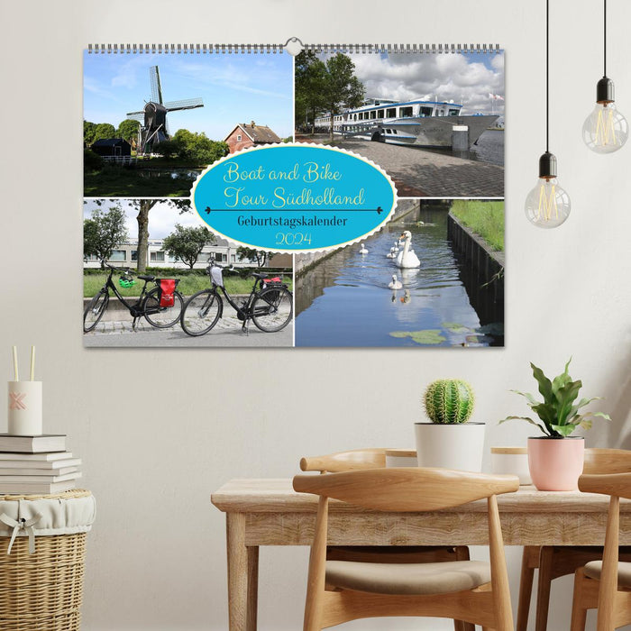 Boat and Bike Tour South Holland Birthday Calendar (CALVENDO Wall Calendar 2024) 