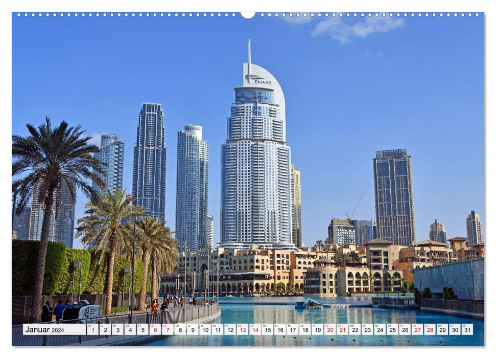 Die EMIRATES zwischen Dubai und Abu Dhabi (CALVENDO Premium Wandkalender 2024)