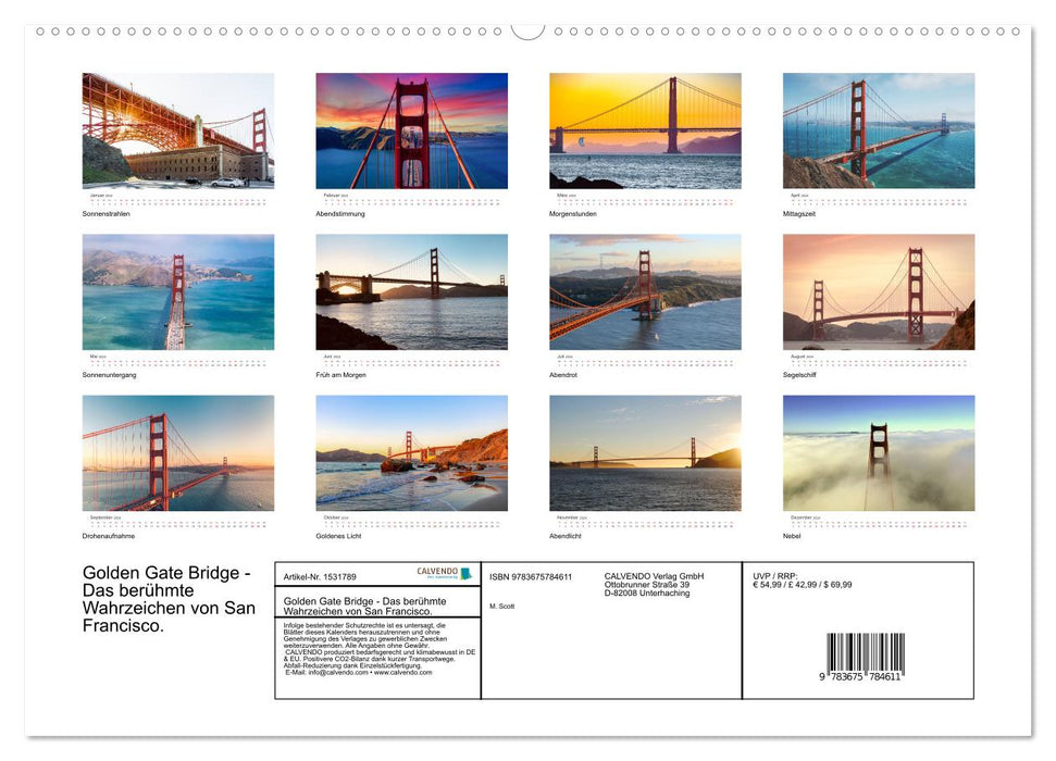 Golden Gate Bridge - Das berühmte Wahrzeichen von San Francisco. (CALVENDO Wandkalender 2024)