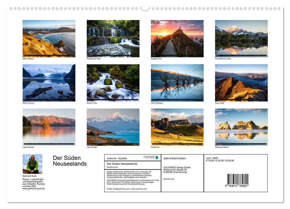 The south of New Zealand: mountains, lakes and beautiful coasts (CALVENDO Premium Wall Calendar 2024) 