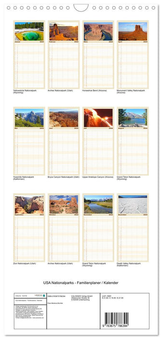 USA Nationalparks - Familienplaner / Kalender - Eine Reise durch die Vielfalt und Schönheit der Naturparks Nordamerikas (CALVENDO Familienplaner 2024)