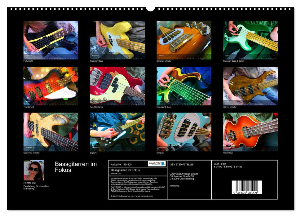Focus sur les guitares basses (Calendrier mural CALVENDO Premium 2024) 