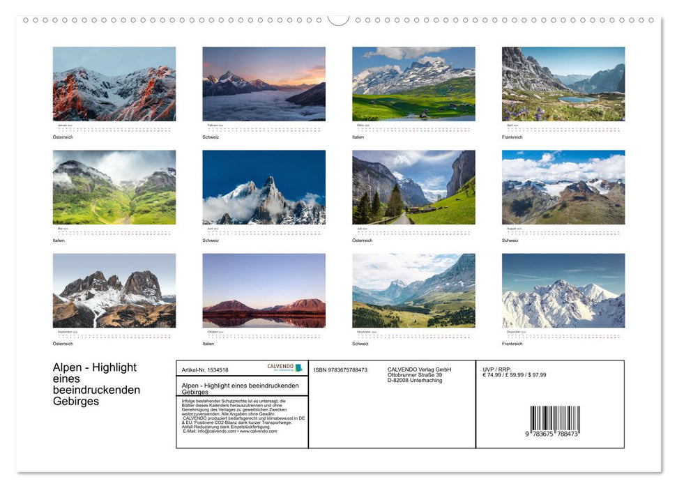 Alpen - Highlight eines beeindruckenden Gebirges (CALVENDO Premium Wandkalender 2024)