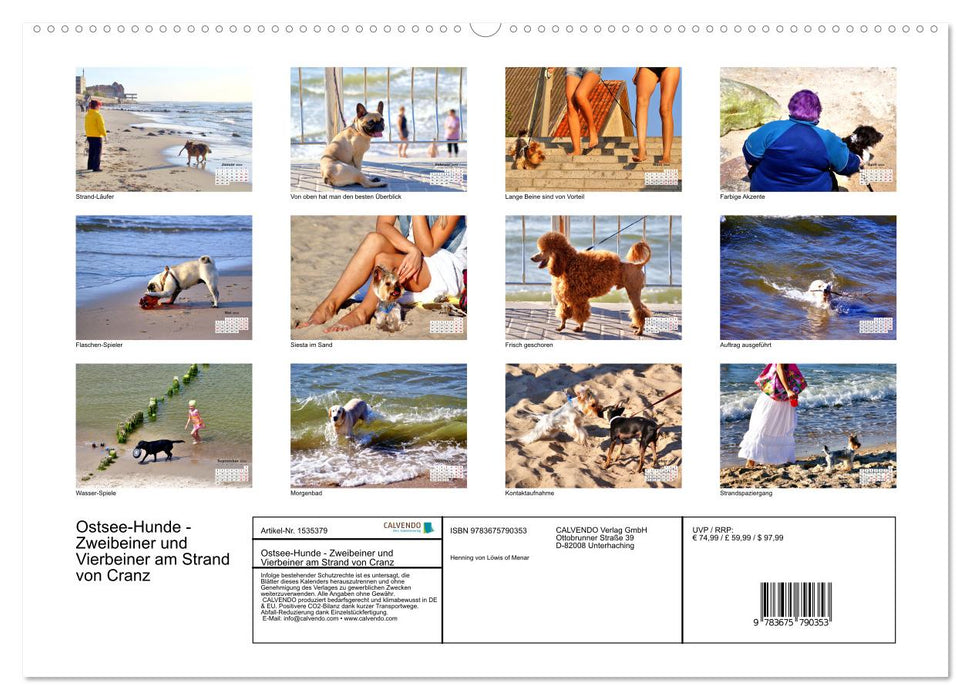Baltic Sea dogs - two-legged friends and four-legged friends on the beach in Cranz (CALVENDO Premium Wall Calendar 2024) 