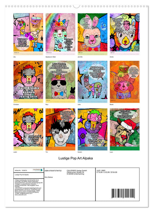 Lustige Pop Art Alpaka (CALVENDO Premium Wandkalender 2024)