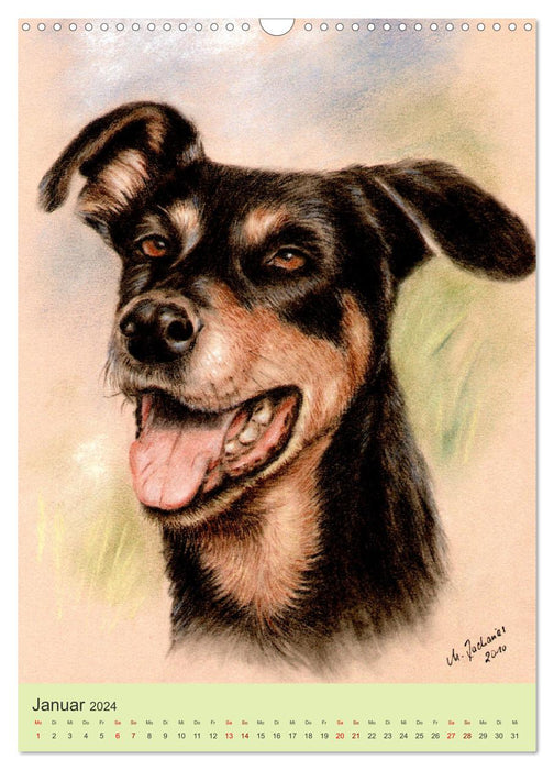 Hunde und Katzen - Handgemalte Tierportraits (CALVENDO Wandkalender 2024)