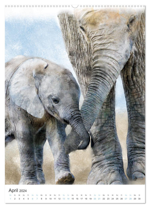 Elefanten - wie gemalt (CALVENDO Wandkalender 2024)