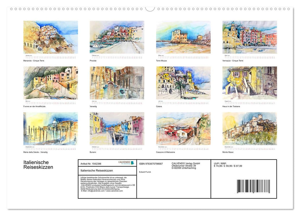 Italienische Reiseskizzen (CALVENDO Premium Wandkalender 2024)