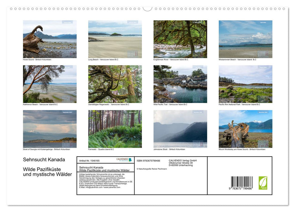 Longing for Canada - Wild Pacific Coast and Mystical Forests (CALVENDO Premium Wall Calendar 2024) 