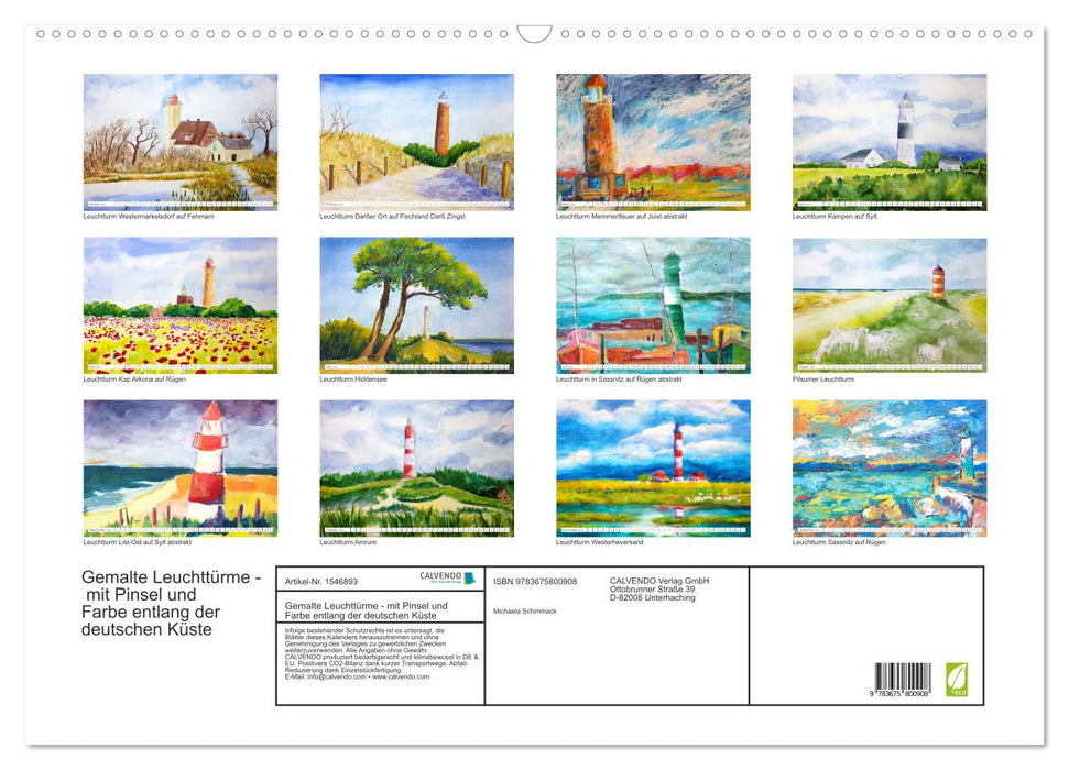 Gemalte Leuchttürme - Mit Pinsel und Farbe entlang der deutschen Küste (CALVENDO Wandkalender 2024)