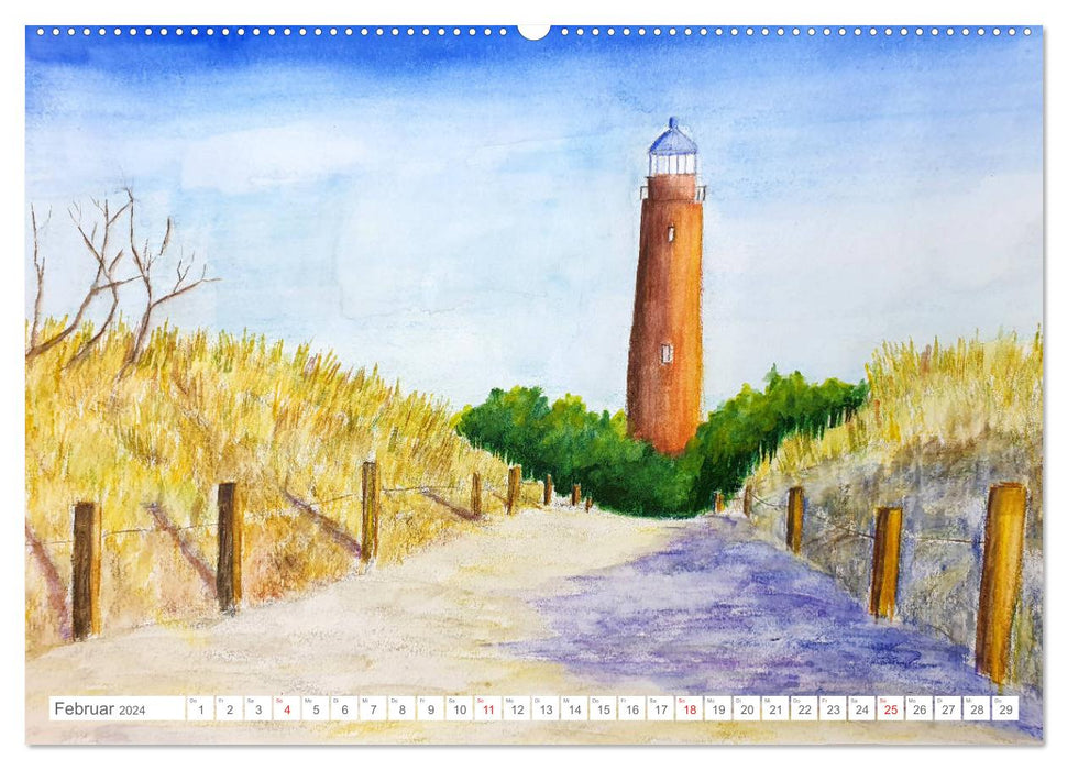 Painted lighthouses - With brush and paint along the German coast (CALVENDO wall calendar 2024) 