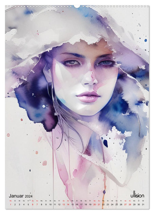 WILD FREI SCHÖN watercolor portraits (CALVENDO wall calendar 2024) 