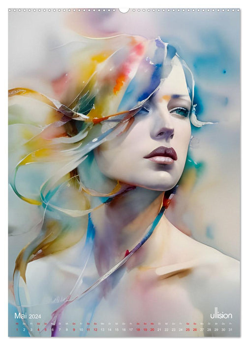 WILD FREI SCHÖN Watercolor Portraits (CALVENDO Premium Wall Calendar 2024) 