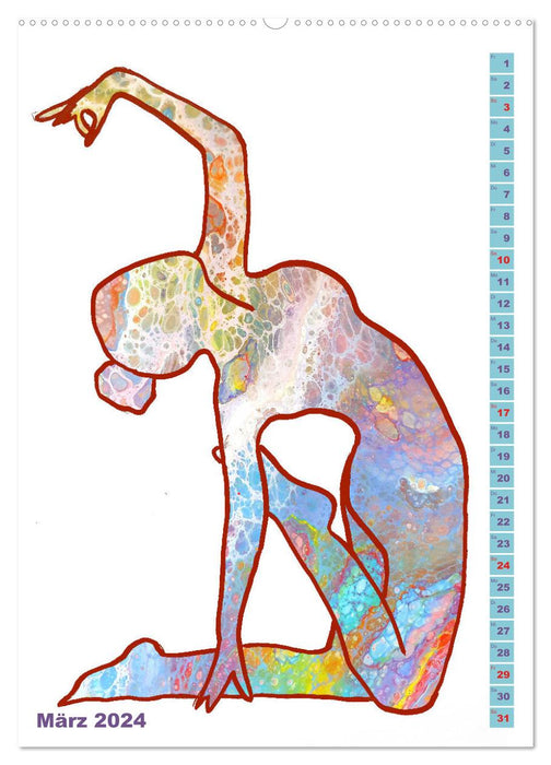 Prächtiges Yoga Pouring - Yoga verschmilzt mit Kunst (CALVENDO Premium Wandkalender 2024)