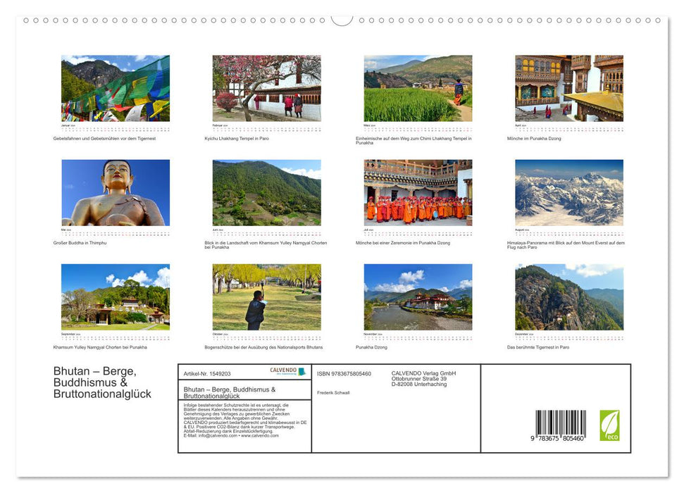 Bhutan – Berge, Buddhismus & Bruttonationalglück (CALVENDO Premium Wandkalender 2024)