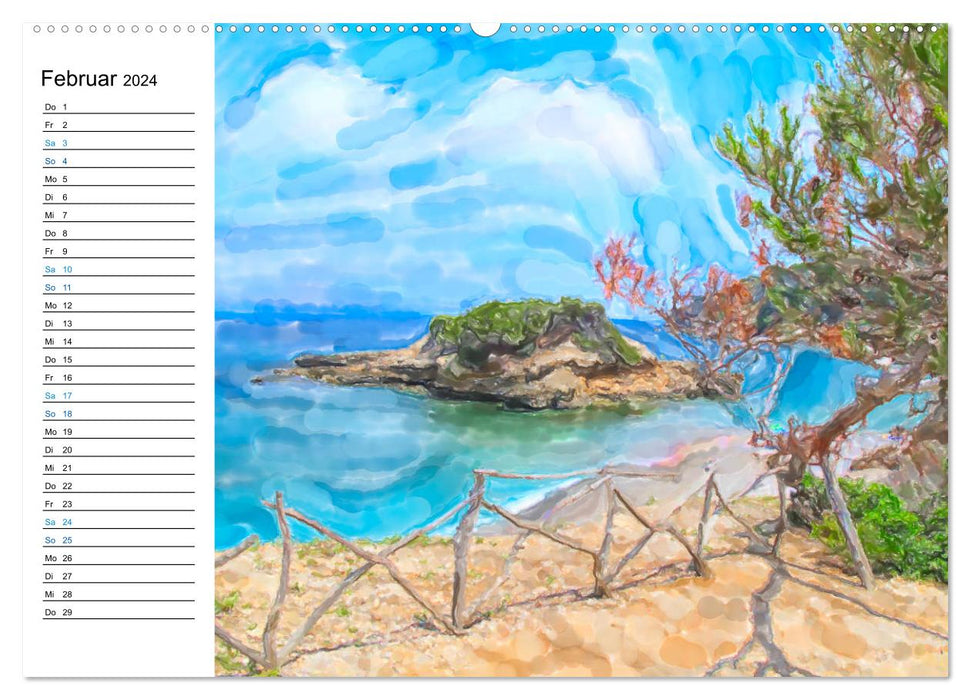 Mallorca - Impressionen in Aquarellfarben (CALVENDO Wandkalender 2024)