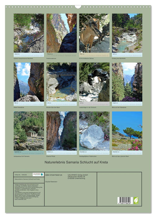 Expérience nature Gorges de Samaria en Crète (calendrier mural CALVENDO 2024) 