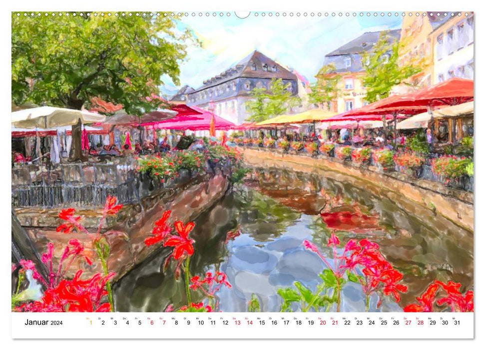 Stadt Saarburg - Rundgang in Aquarell Illustrationen (CALVENDO Premium Wandkalender 2024)