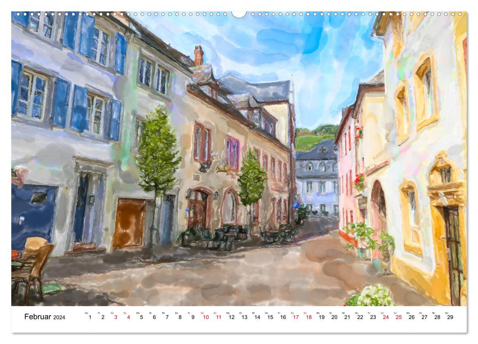Stadt Saarburg - Rundgang in Aquarell Illustrationen (CALVENDO Wandkalender 2024)