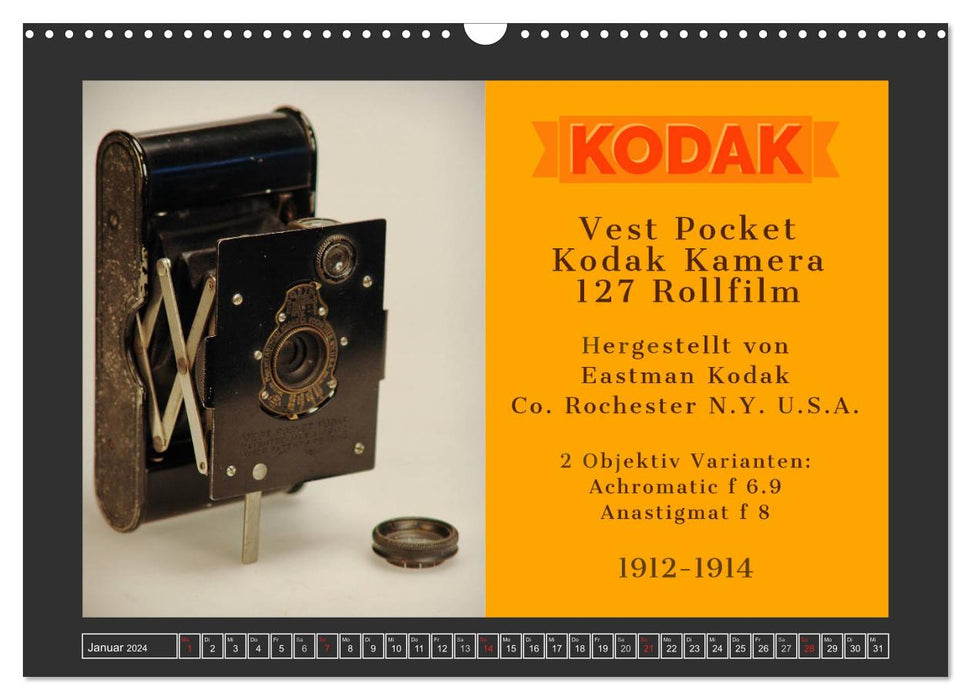 KODAK Antike Kameras 1912 - 1968 (CALVENDO Wandkalender 2024)