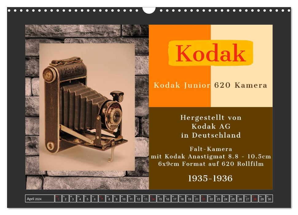 Appareils photo anciens KODAK 1912-1968 (calendrier mural CALVENDO 2024) 