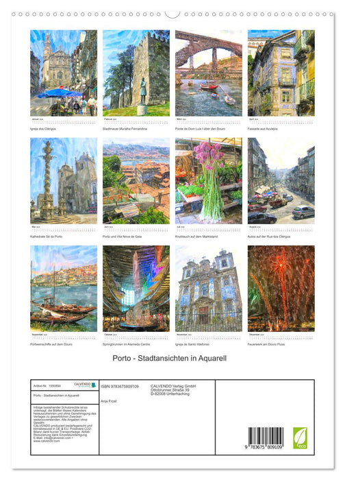Porto - vues de la ville à l'aquarelle (Calvendo Premium Wall Calendar 2024) 