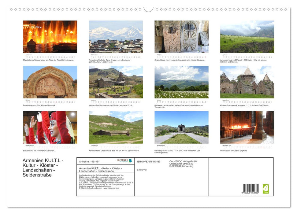 Armenien KULT.L - Kultur - Klöster - Landschaften - Seidenstraße (CALVENDO Wandkalender 2024)