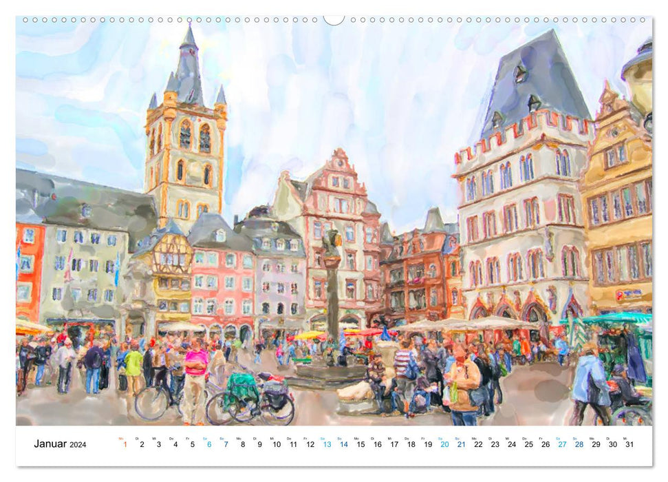 Trier - Illustrations in watercolor (CALVENDO Premium Wall Calendar 2024) 