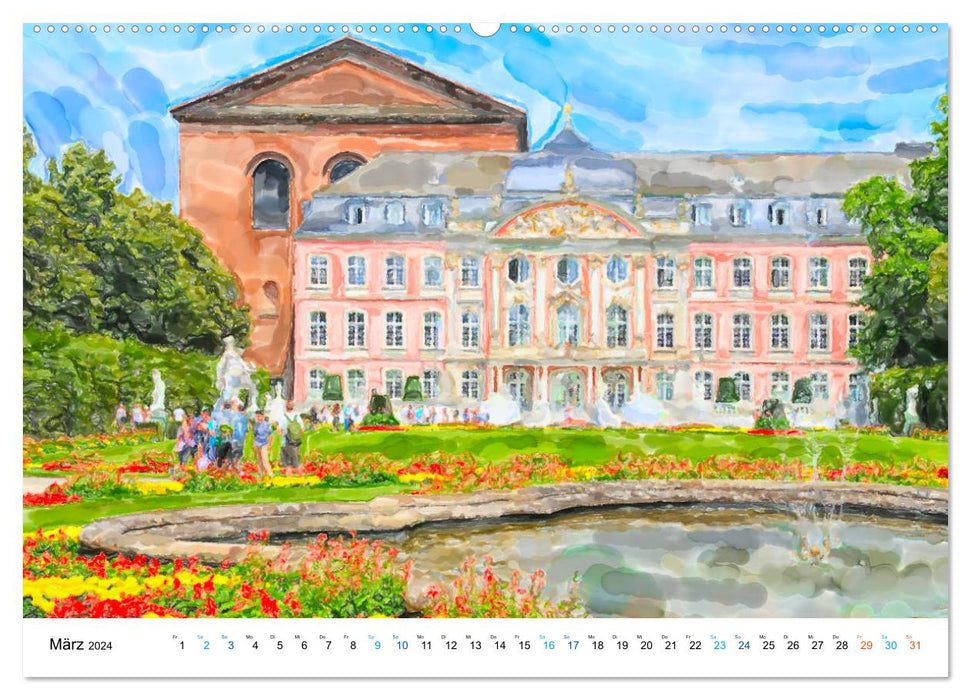 Trier - Illustrationen in Aquarell (CALVENDO Premium Wandkalender 2024)