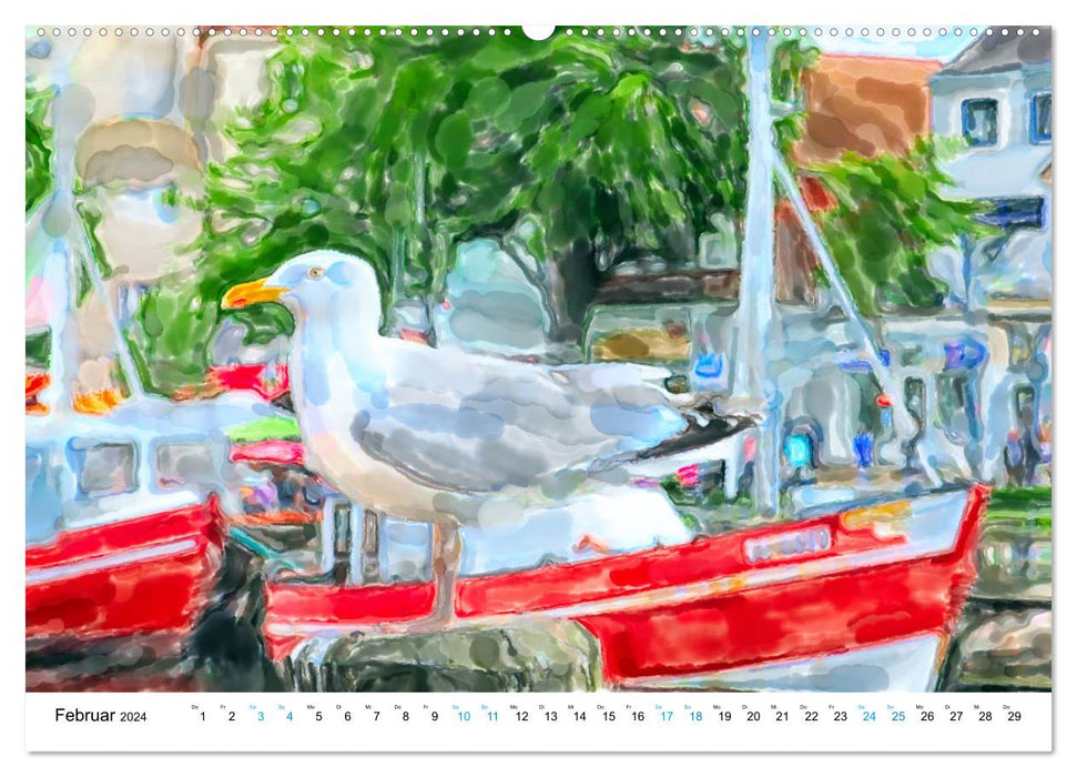 Warnemünde - The Baltic Sea city illustrated in watercolor (CALVENDO Premium Wall Calendar 2024) 