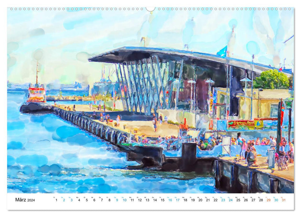 Warnemünde - The Baltic Sea city illustrated in watercolor (CALVENDO Premium Wall Calendar 2024) 