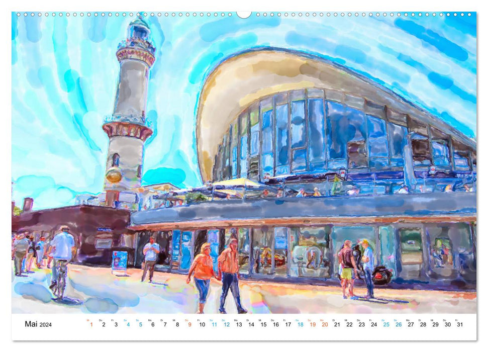 Warnemünde - The Baltic Sea city illustrated in watercolor (CALVENDO Premium Wall Calendar 2024) 